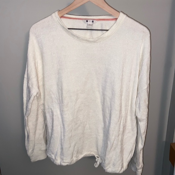 3 Dots L White Sparkly Tied Long Slv - Picture 1 of 6